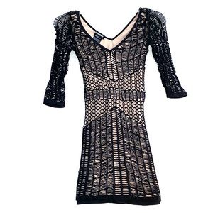 Bebe Stretchy beige black mini dress size s/m